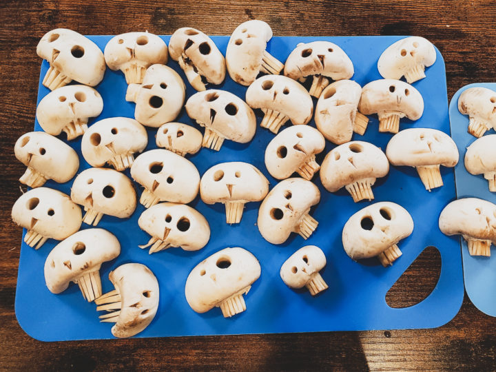 Mushrooms carved into skulls.